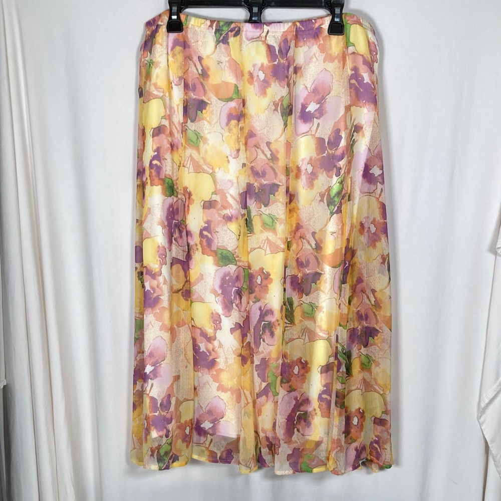 Christopher & Banks Floral A-Line Pleated Skirt in Yellow and Purple L